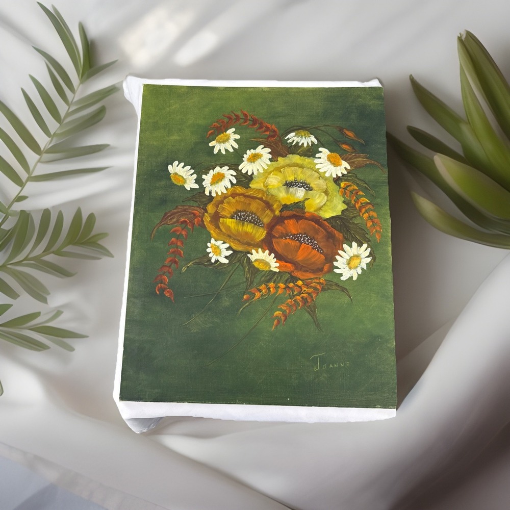 12x16 Unframed ‎ Fall Colored Floral Painting Signed  Cottage Core/ Farmhouse